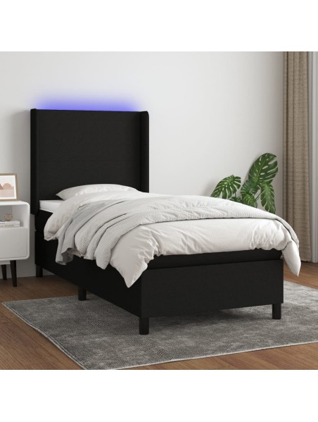 Boxspringbett mit Matratze & LED Schwarz 100x200 cm Stoff