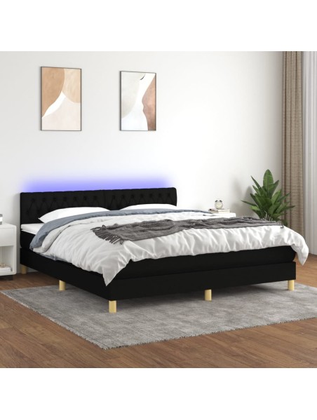 Boxspringbett mit Matratze & LED Schwarz 160x200 cm Stoff