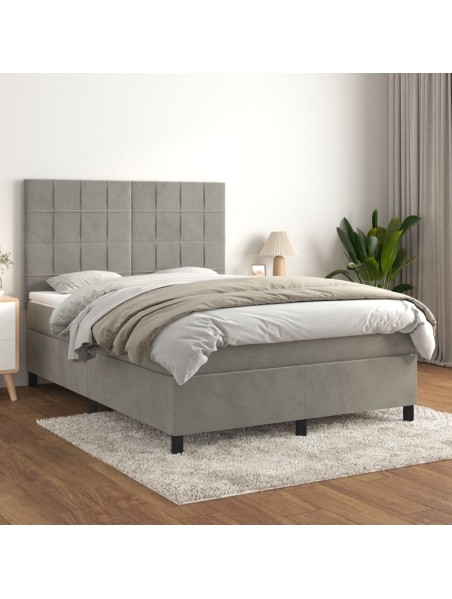 Boxspringbett mit Matratze Hellgrau 140x190 cm Samt