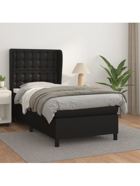 Boxspringbett mit Matratze Schwarz 90x190 cm Kunstleder