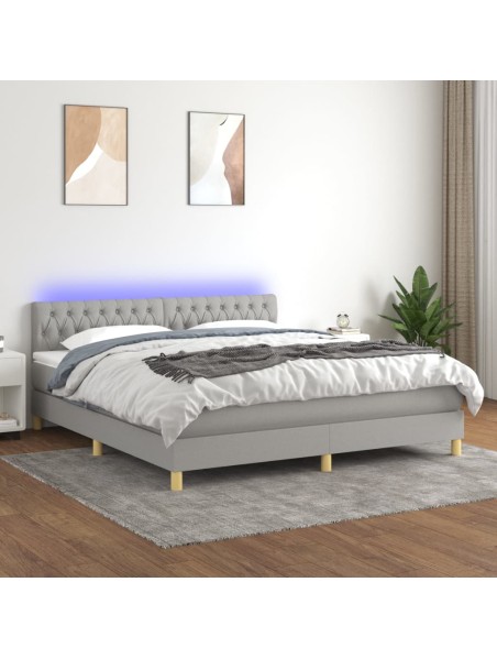 Boxspringbett mit Matratze & LED Hellgrau 160x200 cm Stoff