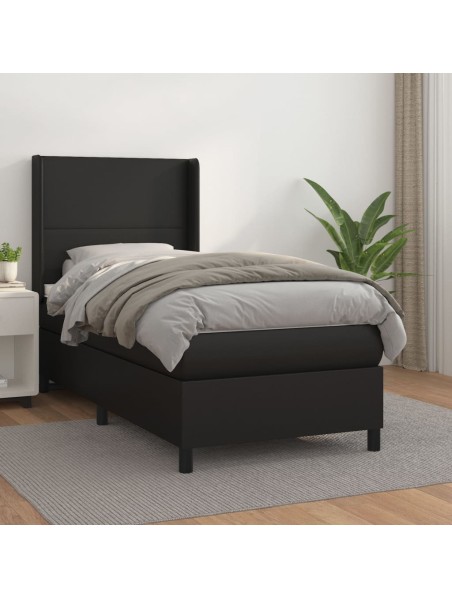 Boxspringbett mit Matratze Schwarz 90x200 cm Kunstleder