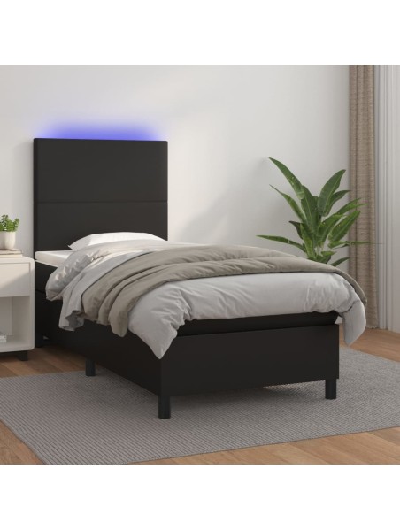 Boxspringbett mit Matratze & LED Schwarz 90x200 cm Kunstleder