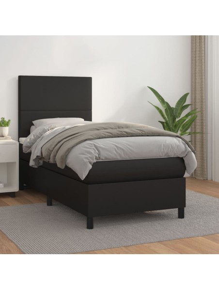 Boxspringbett mit Matratze Schwarz 90x200 cm Kunstleder