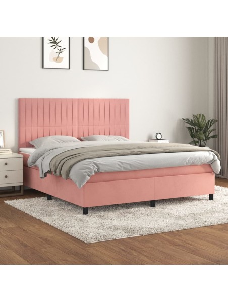 Boxspringbett mit Matratze Rosa 180x200 cm Samt