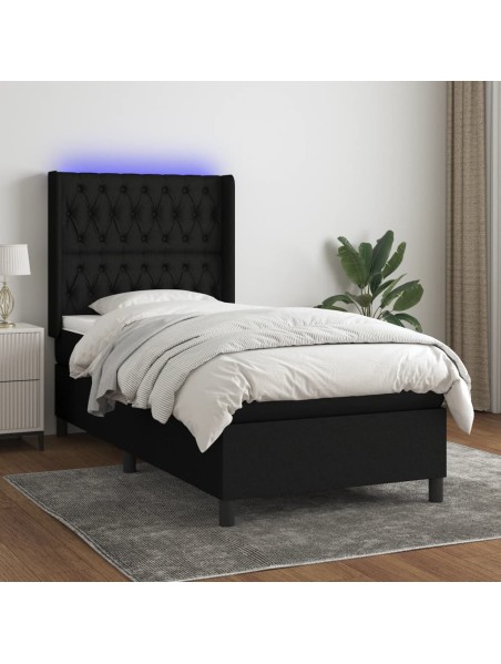 Boxspringbett mit Matratze & LED Schwarz 100x200 cm Stoff