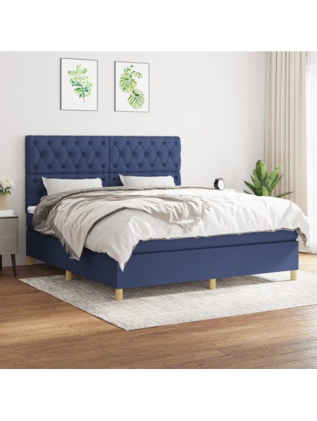 Boxspringbett mit Matratze Blau 160x200 cm Stoff