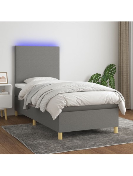 Boxspringbett mit Matratze & LED Dunkelgrau 100x200 cm Stoff