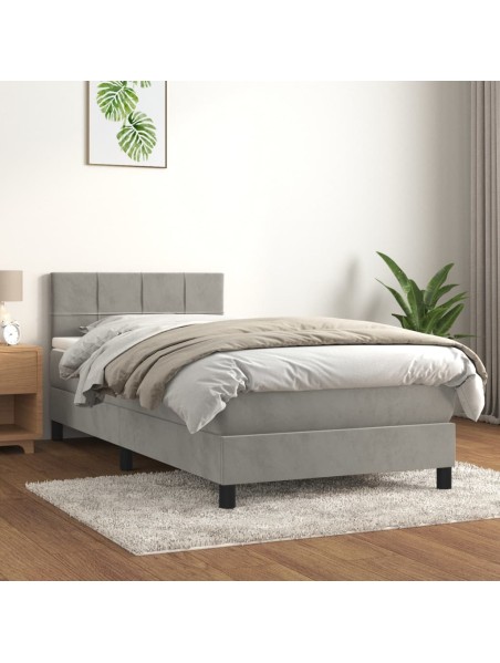 Boxspringbett mit Matratze Hellgrau 100x200 cm Samt