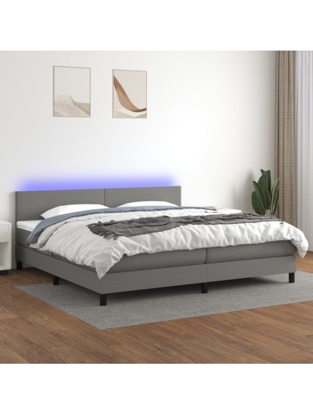 Boxspringbett mit Matratze & LED Dunkelgrau 200x200 cm Stoff