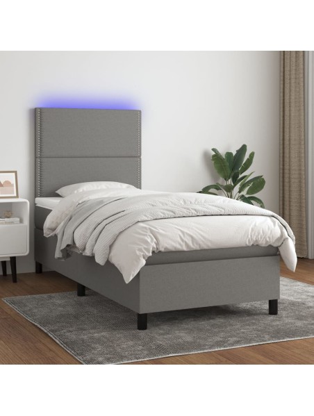 Boxspringbett mit Matratze & LED Dunkelgrau 100x200 cm Stoff