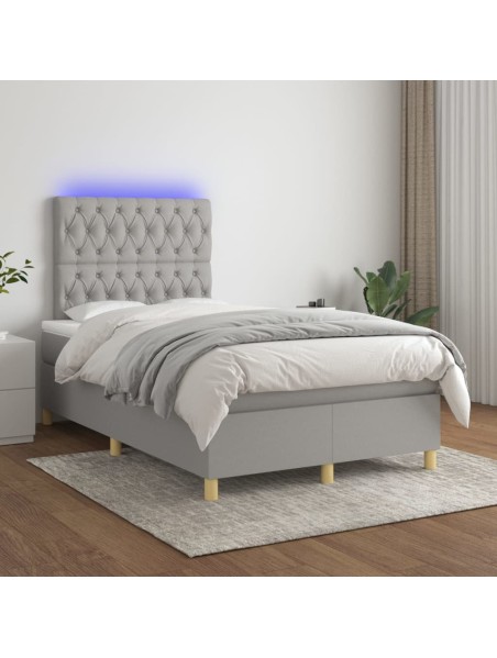 Boxspringbett mit Matratze & LED Hellgrau 120x200 cm Stoff