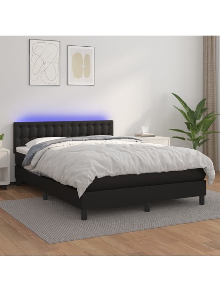 Boxspringbett mit Matratze & LED Schwarz 140x190 cm Kunstleder