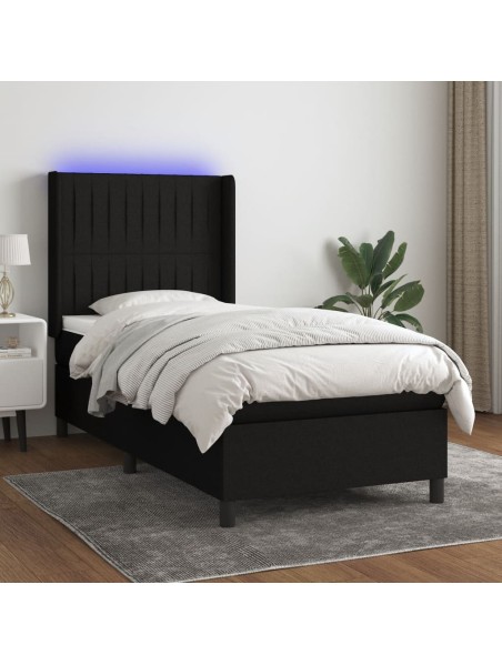 Boxspringbett mit Matratze & LED Schwarz 90x190 cm Stoff