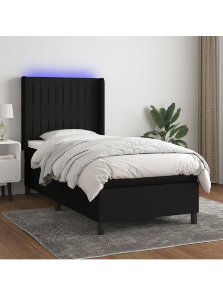 Boxspringbett mit Matratze & LED Schwarz 90x200 cm Stoff