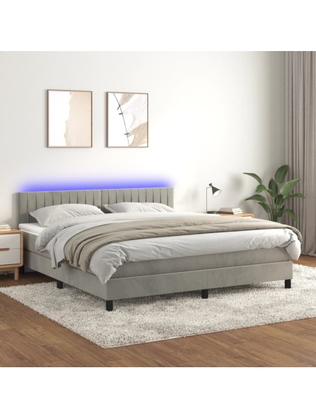 Boxspringbett mit Matratze & LED Hellgrau 180x200 cm Samt