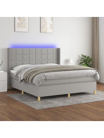 Boxspringbett mit Matratze & LED Hellgrau 180x200 cm Stoff