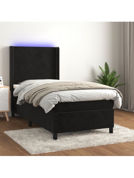 Boxspringbett mit Matratze & LED Schwarz 100x200 cm Samt