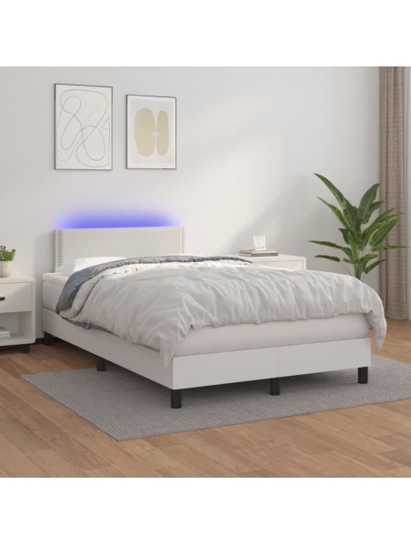 Boxspringbett mit Matratze & LED Weiß 120x200 cm Kunstleder