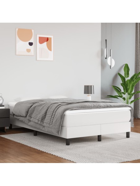 Boxspringbett mit Matratze Weiß 120x200 cm Kunstleder