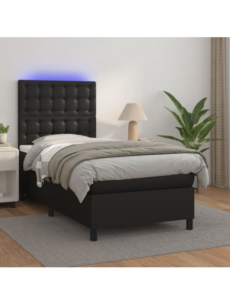 Boxspringbett mit Matratze & LED Schwarz 100x200 cm Kunstleder