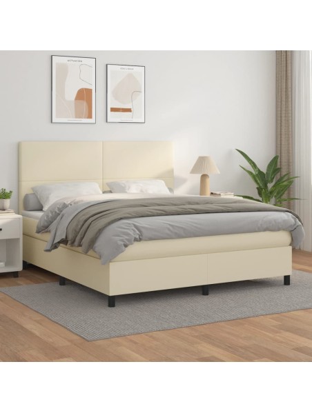 Boxspringbett mit Matratze Creme 160x200 cm Kunstleder