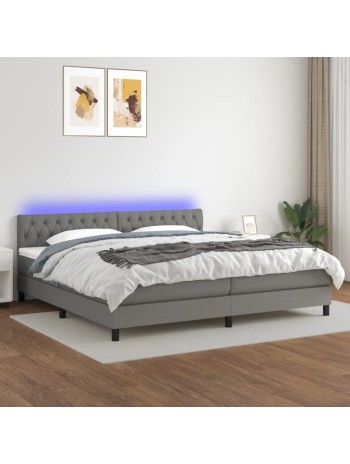 Boxspringbett mit Matratze & LED Dunkelgrau 200x200 cm Stoff