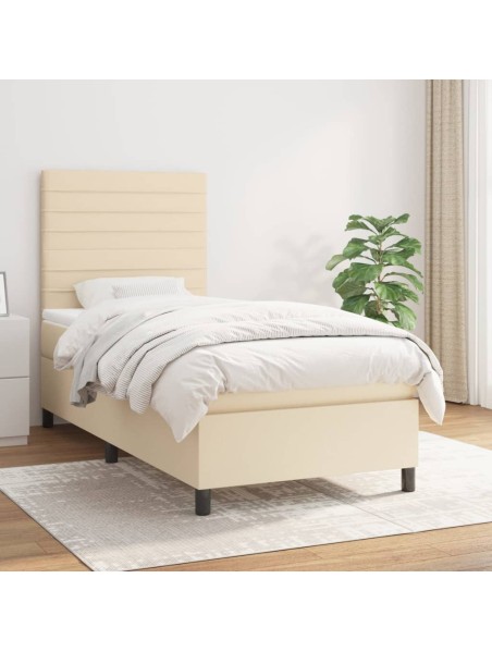 Boxspringbett mit Matratze Creme 90x190 cm Stoff