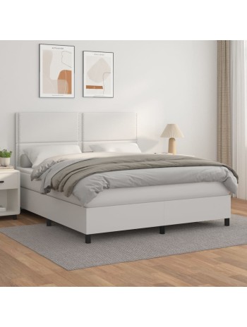 Boxspringbett mit Matratze Weiß 160x200 cm Kunstleder