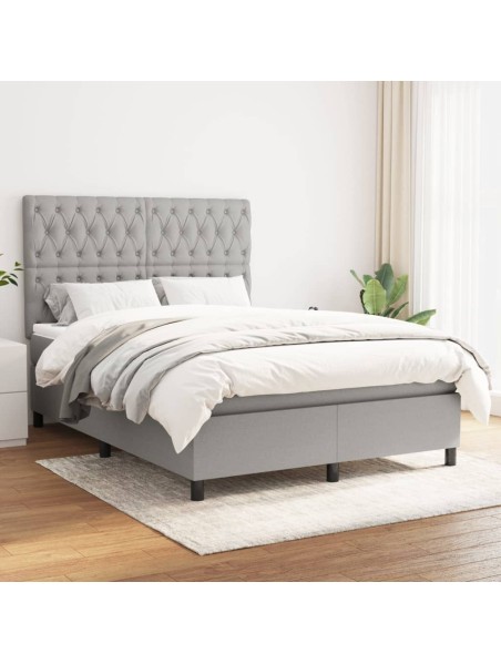 Boxspringbett mit Matratze Hellgrau 140x190 cm Stoff