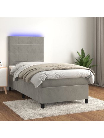 Boxspringbett mit Matratze & LED Hellgrau 100x200 cm Samt