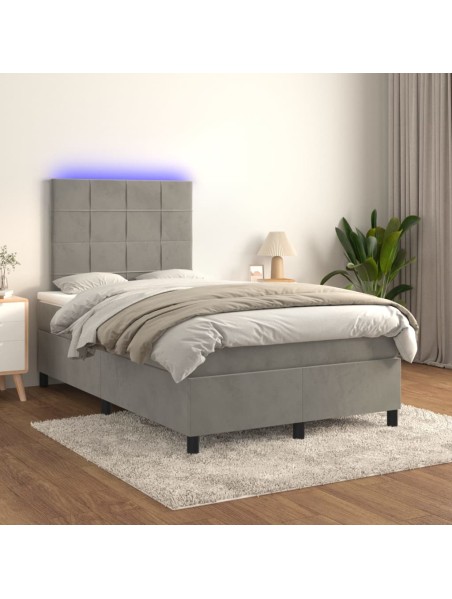 Boxspringbett mit Matratze & LED Hellgrau 120x200 cm Samt