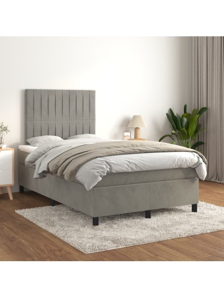 Boxspringbett mit Matratze Hellgrau 120x200 cm Samt