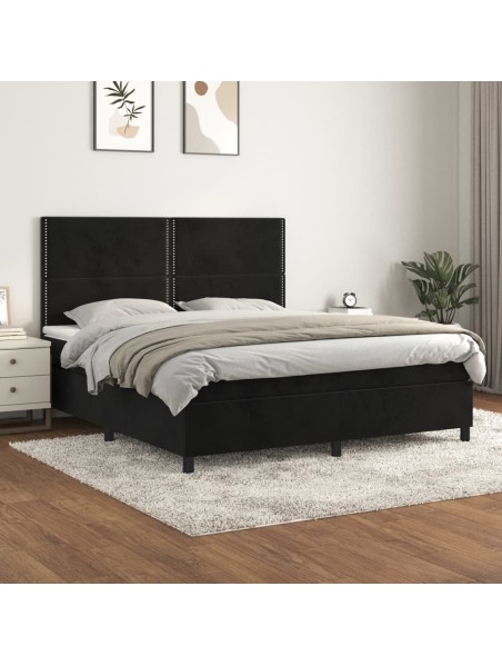 Boxspringbett mit Matratze Schwarz 180x200 cm Samt