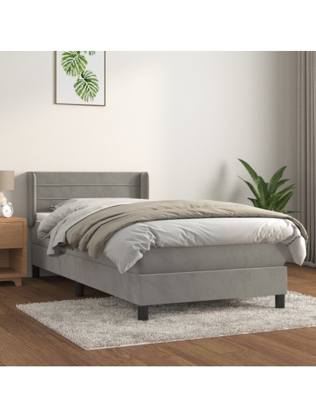 Boxspringbett mit Matratze Hellgrau 90x190 cm Samt