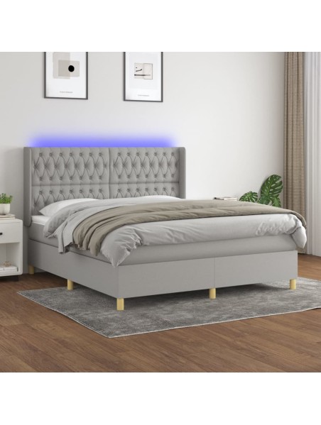 Boxspringbett mit Matratze & LED Hellgrau 160x200 cm Stoff