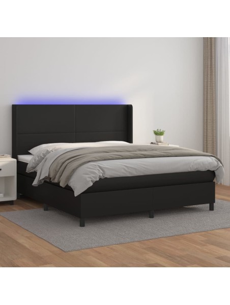 Boxspringbett mit Matratze & LED Schwarz 180x200 cm Kunstleder