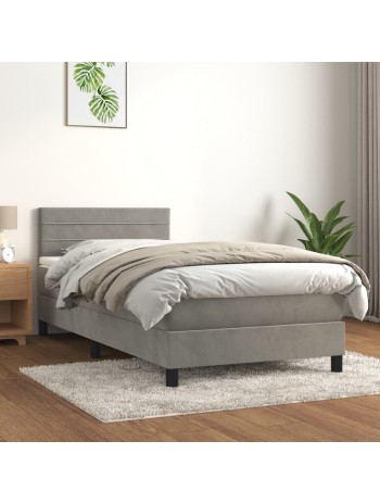 Boxspringbett mit Matratze Hellgrau 90x190 cm Samt