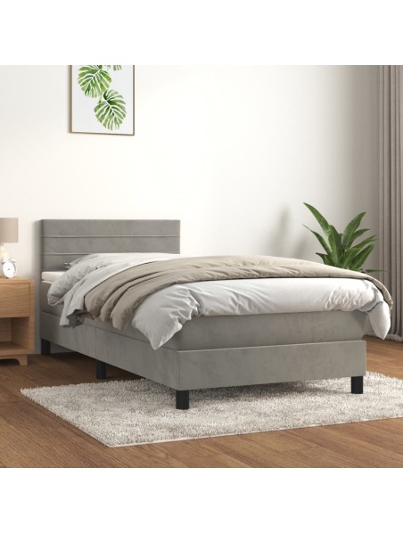 Boxspringbett mit Matratze Hellgrau 90x190 cm Samt