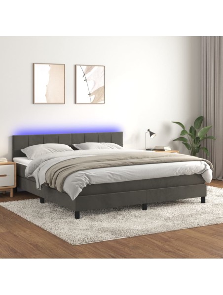 Boxspringbett mit Matratze & LED Dunkelgrau 180x200 cm Samt