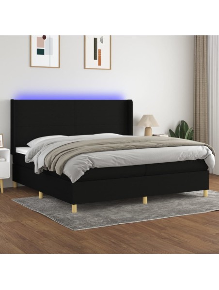 Boxspringbett mit Matratze & LED Schwarz 200x200 cm Stoff