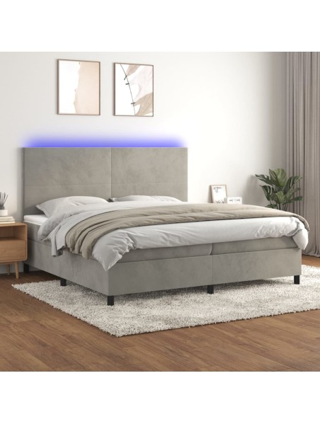 Boxspringbett mit Matratze & LED Hellgrau 200x200 cm Samt