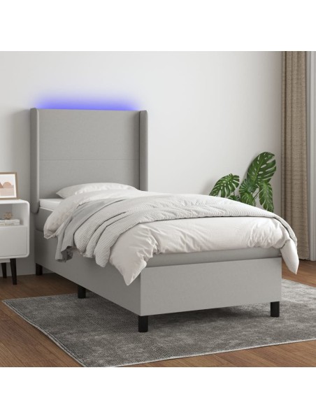 Boxspringbett mit Matratze & LED Hellgrau 80x200 cm Stoff