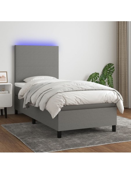 Boxspringbett mit Matratze & LED Dunkelgrau 90x190 cm Stoff