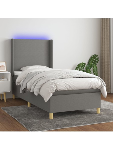 Boxspringbett mit Matratze & LED Dunkelgrau 90x190 cm Stoff