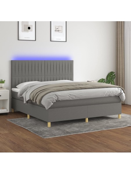 Boxspringbett mit Matratze & LED Dunkelgrau 180x200 cm Stoff