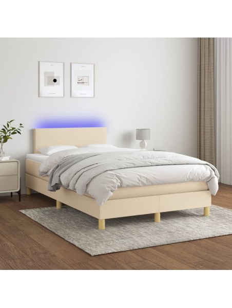 Boxspringbett mit Matratze & LED Creme 120x200 cm Stoff