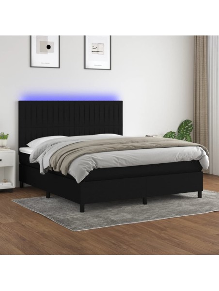 Boxspringbett mit Matratze & LED Schwarz 180x200 cm Stoff