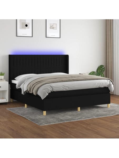 Boxspringbett mit Matratze & LED Schwarz 180x200 cm Stoff