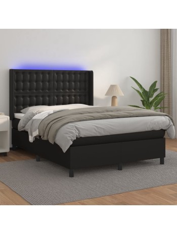 Boxspringbett mit Matratze & LED Schwarz 140x190 cm Kunstleder